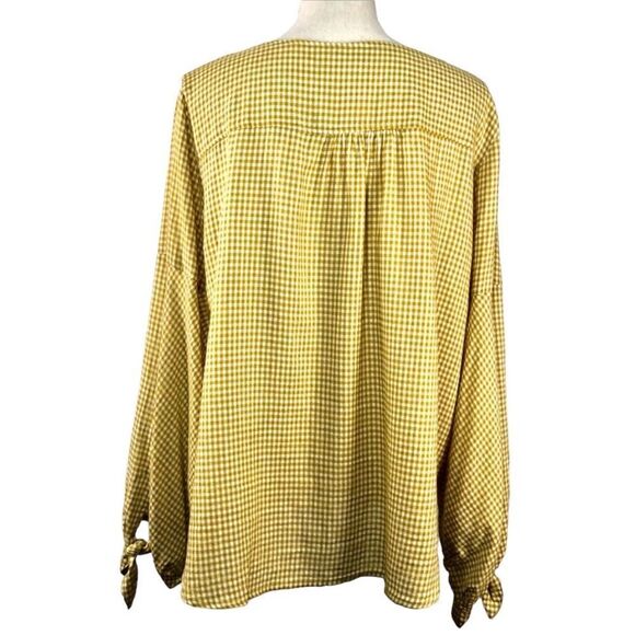 mittoshop Mustard & White Check Top Linen Blend Full Long Sleeve Size Large - Picture 3 of 9
